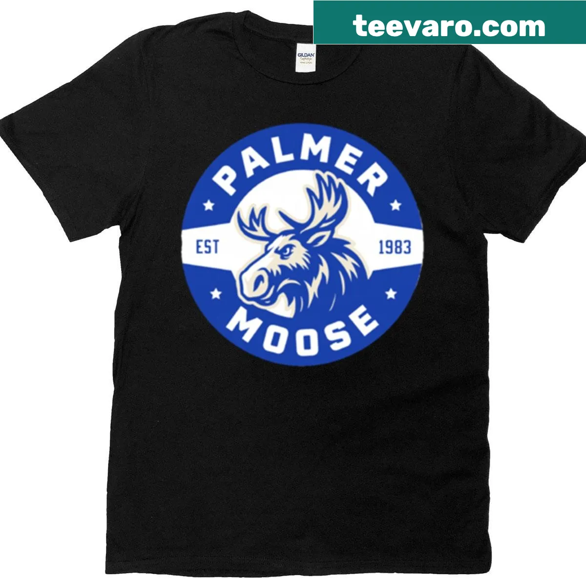 Palmer Moose Hockey team graphic T-shirt — on a men's t-shirt