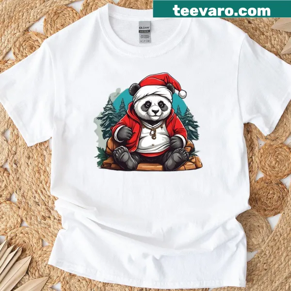 Cute panda wearing a Santa Claus outfit on a t-shirt for kids