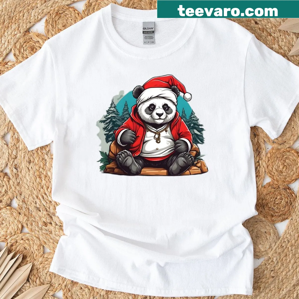 Cute panda wearing a Santa Claus outfit on a t-shirt for kids — on a men's t-shirt