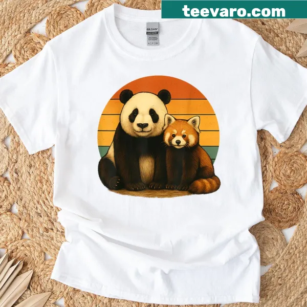 Vintage-style shirt featuring red pandas in a playful design.