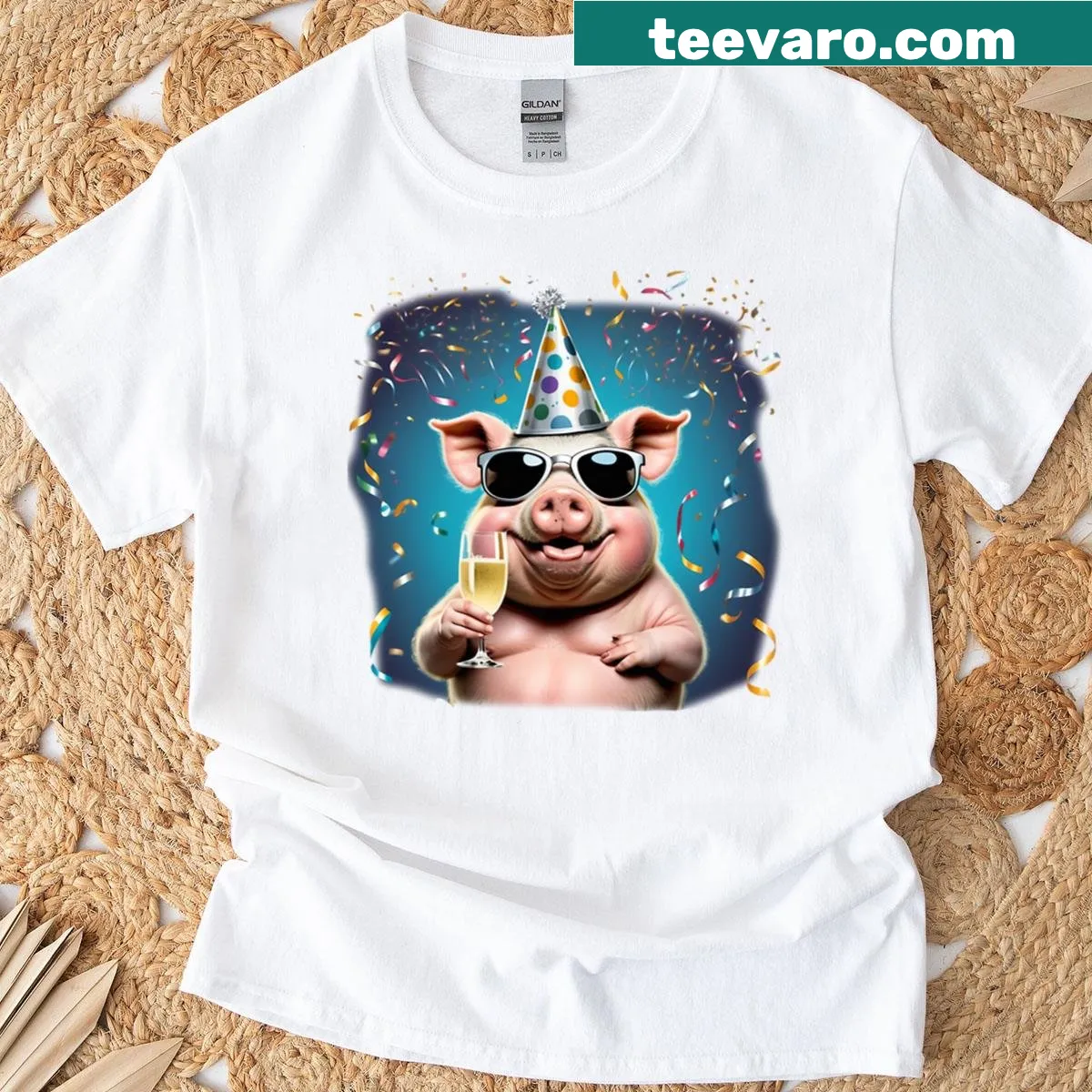 Retro New Year design featuring a party pig for 2026 — on a men's t-shirt
