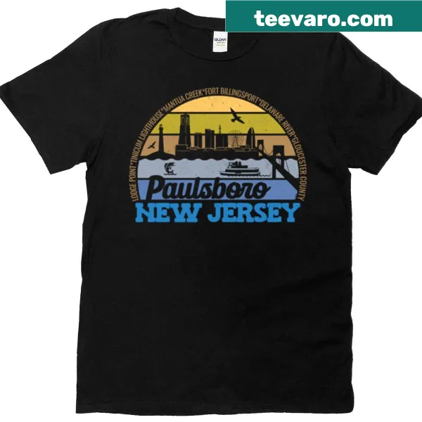 Vintage retro Paulsboro New Jersey logo t-shirt with sunset design