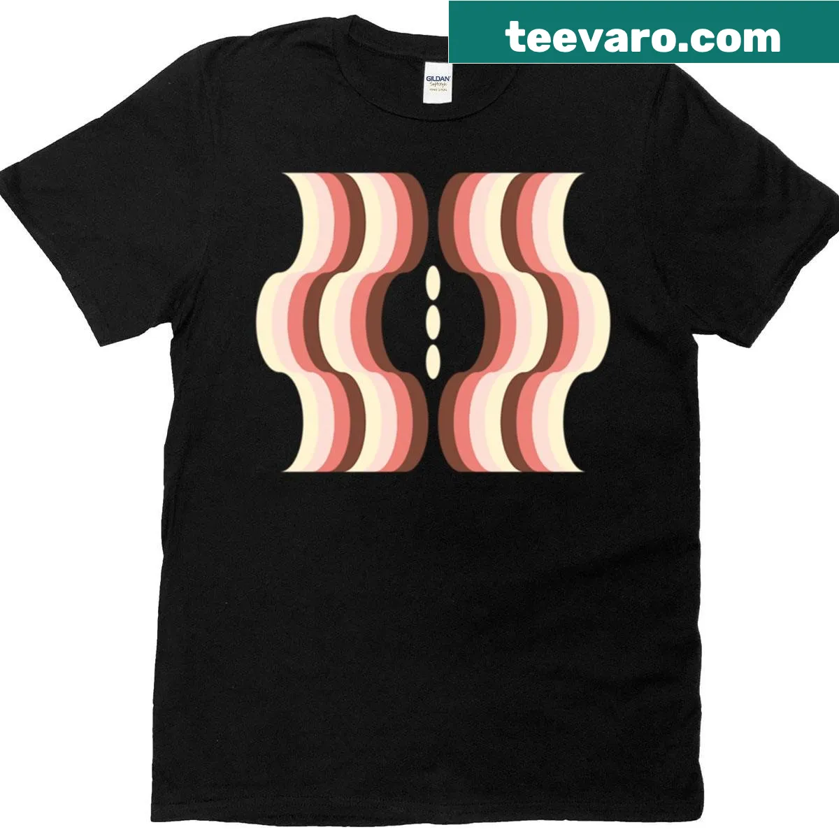 Oversized T-shirt featuring abstract peach wave symmetry design — on a men's t-shirt