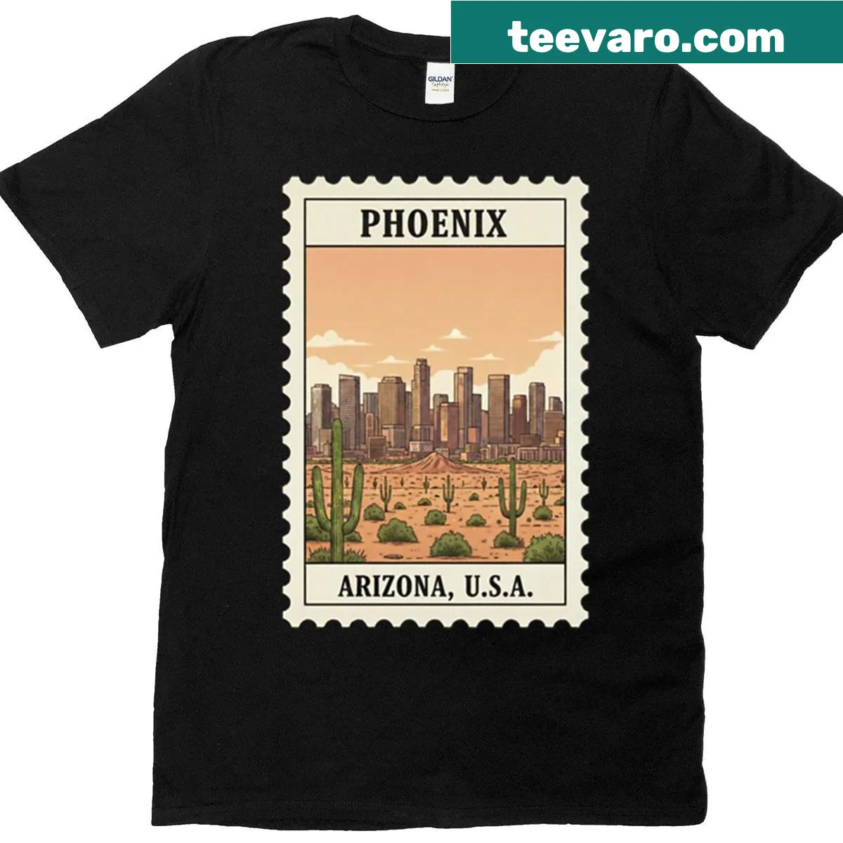 Vintage stamp illustration of Phoenix, Arizona on a t-shirt. — on a men's t-shirt
