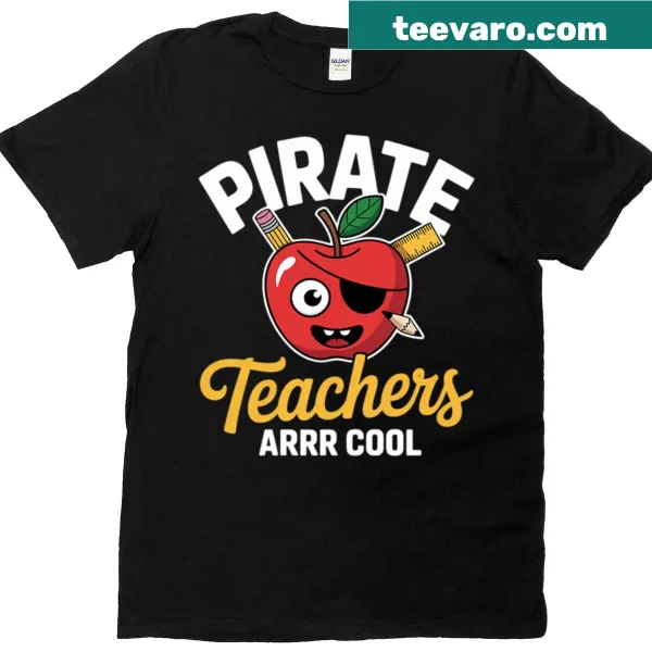 Fun pirate illustration on a first grade teacher's T-shirt