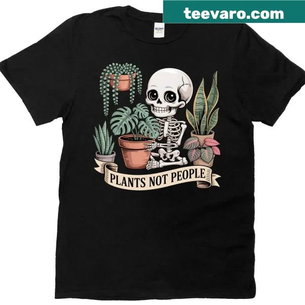 Illustrative graphic of houseplants on a botanical-themed t-shirt