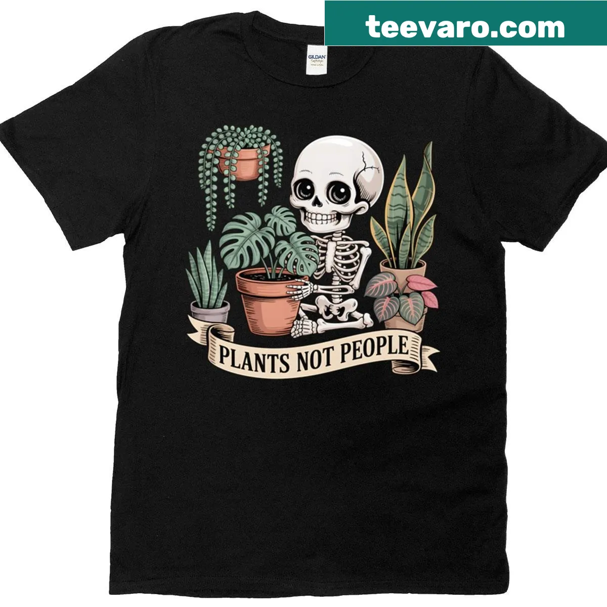 Illustrative graphic of houseplants on a botanical-themed t-shirt — on a men's t-shirt