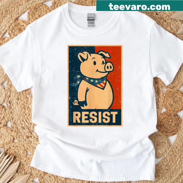 Vintage-style T-shirt featuring a humorous pig graphic and text