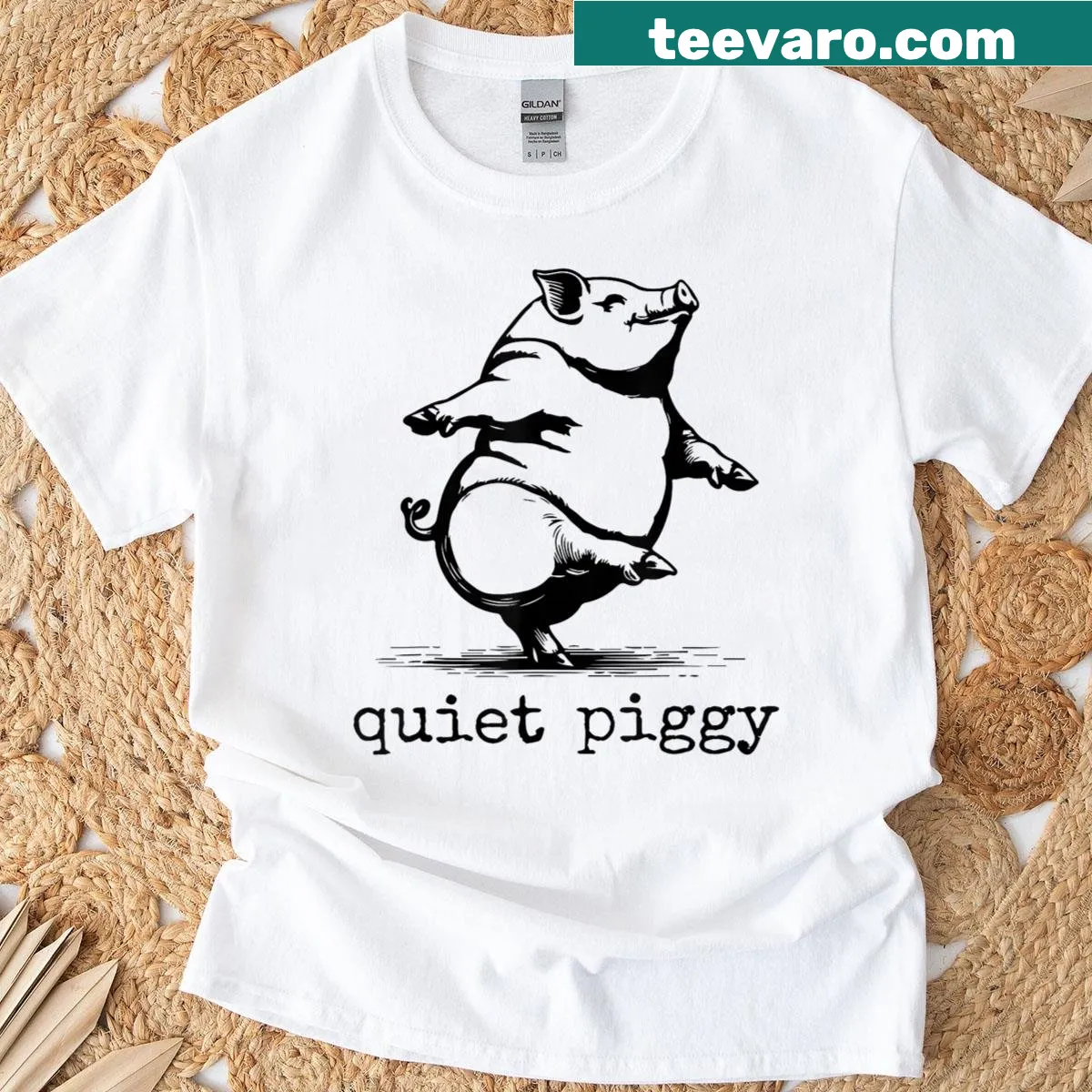 Vintage-style T-shirt with a playful pig graphic — on a men's t-shirt