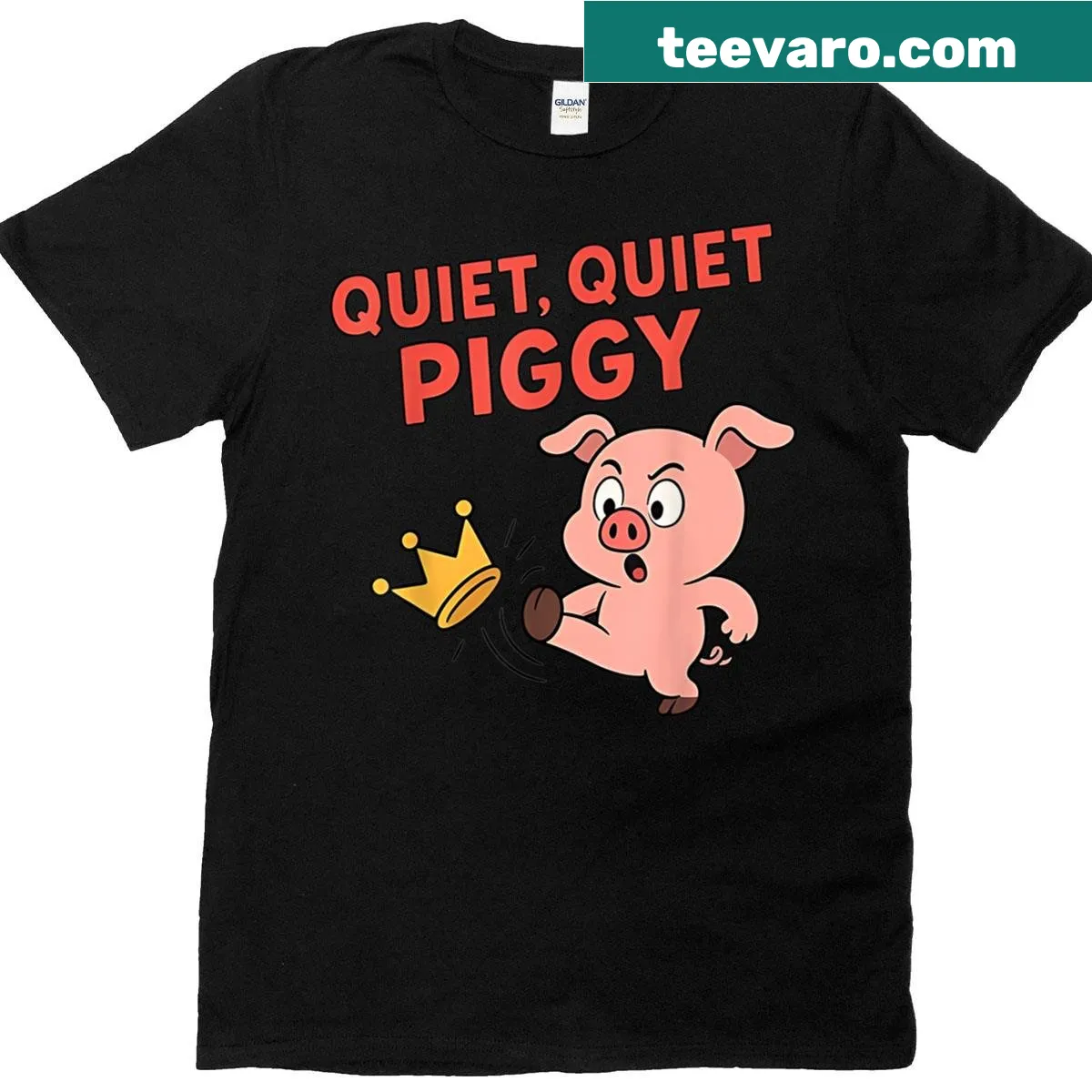 Humorous text design saying 'Quiet Quiet Piggy' on T-shirt — on a men's t-shirt