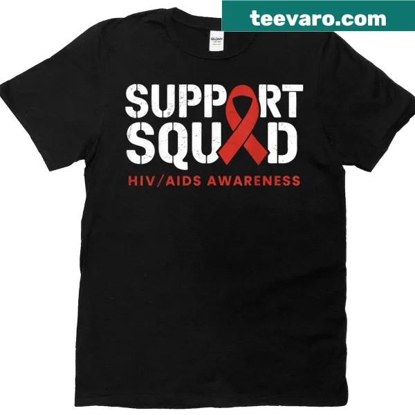 Red Ribbon Support Squad HIV/AIDS awareness graphic on t-shirt