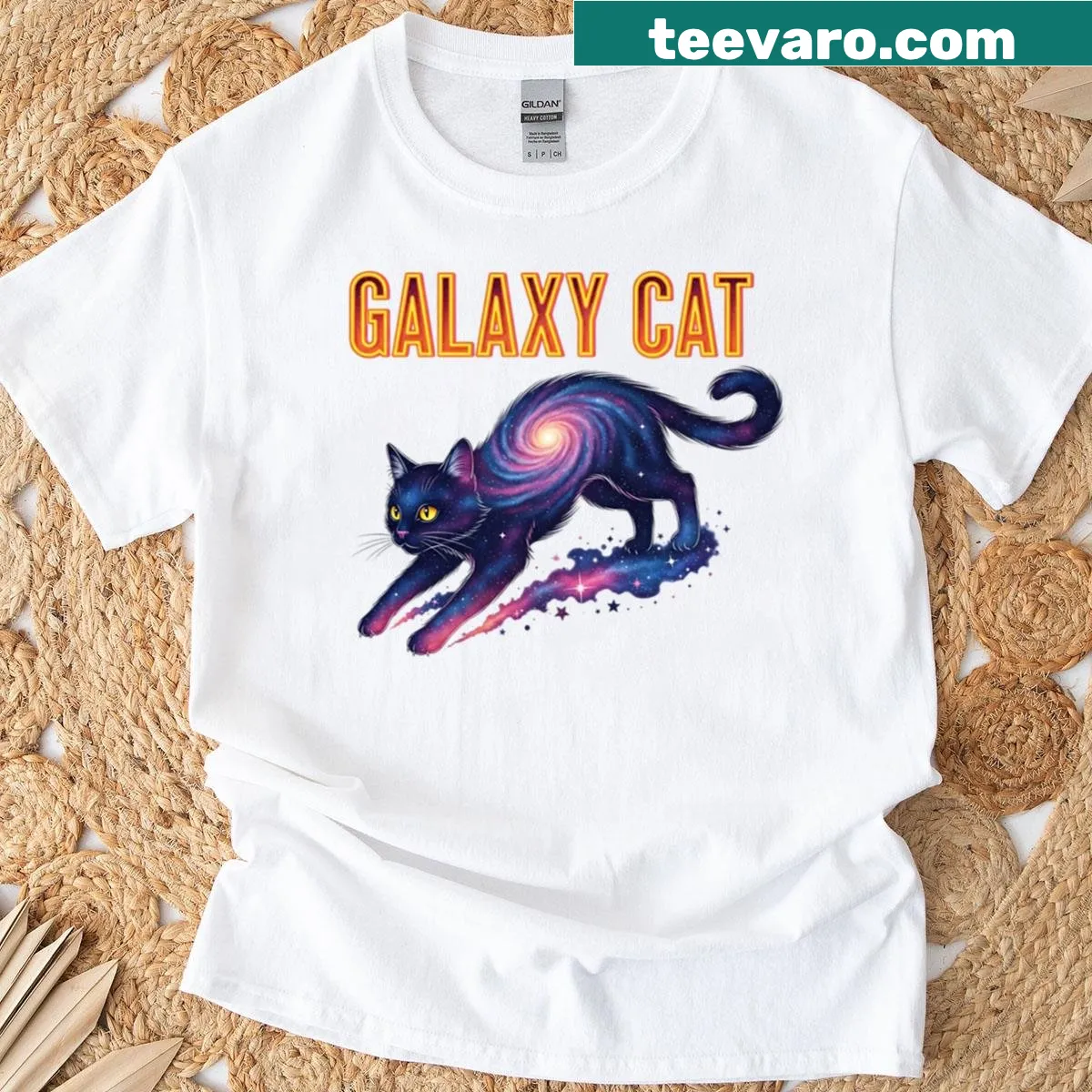 Cartoon graphic of a cat in a space helmet on a vintage-styled t-shirt — on a men's t-shirt