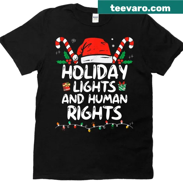 Christmas t-shirt with retro holiday lights and human rights theme