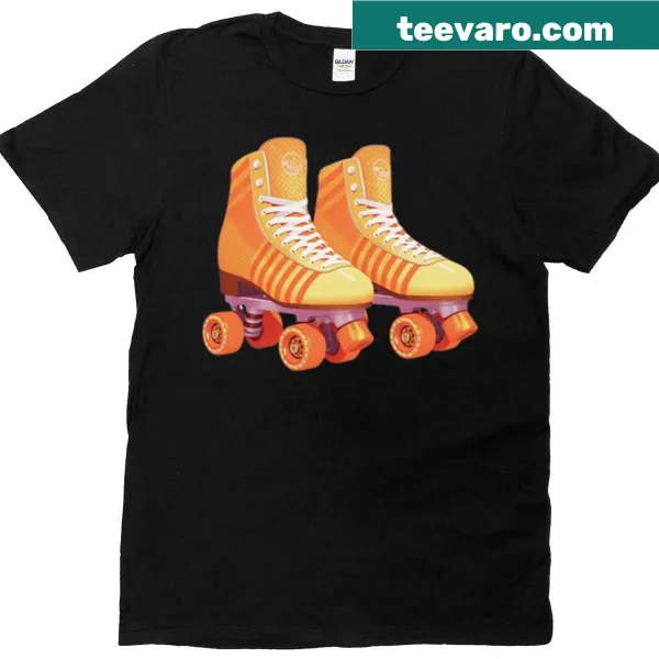 Graphic of retro roller skates on a fun-themed t-shirt