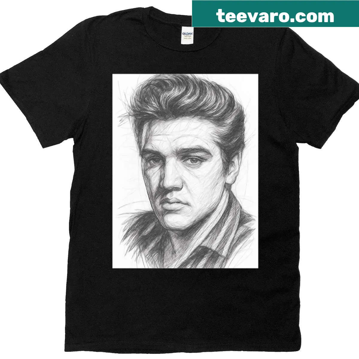 Pencil sketch of a rock singer on a t-shirt — on a men's t-shirt