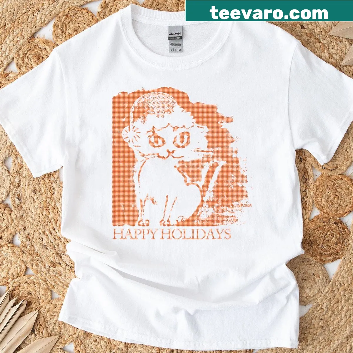 Cute cartoon Santa cat T-shirt for holiday celebrations — on a men's t-shirt