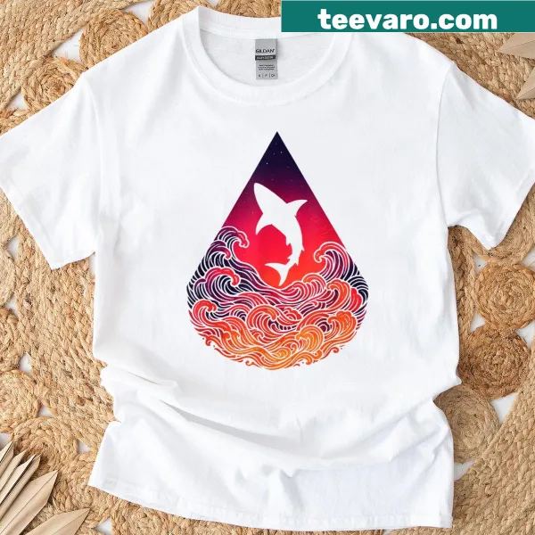 Retro shark silhouette graphic on a casual T-shirt
