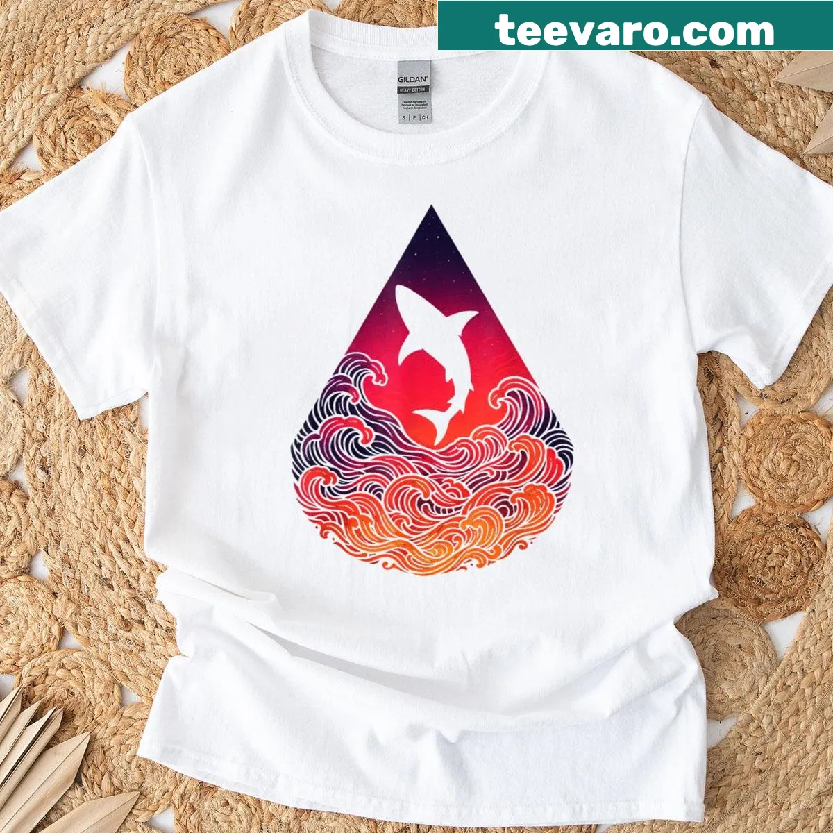 Retro shark silhouette graphic on a casual T-shirt — on a men's t-shirt