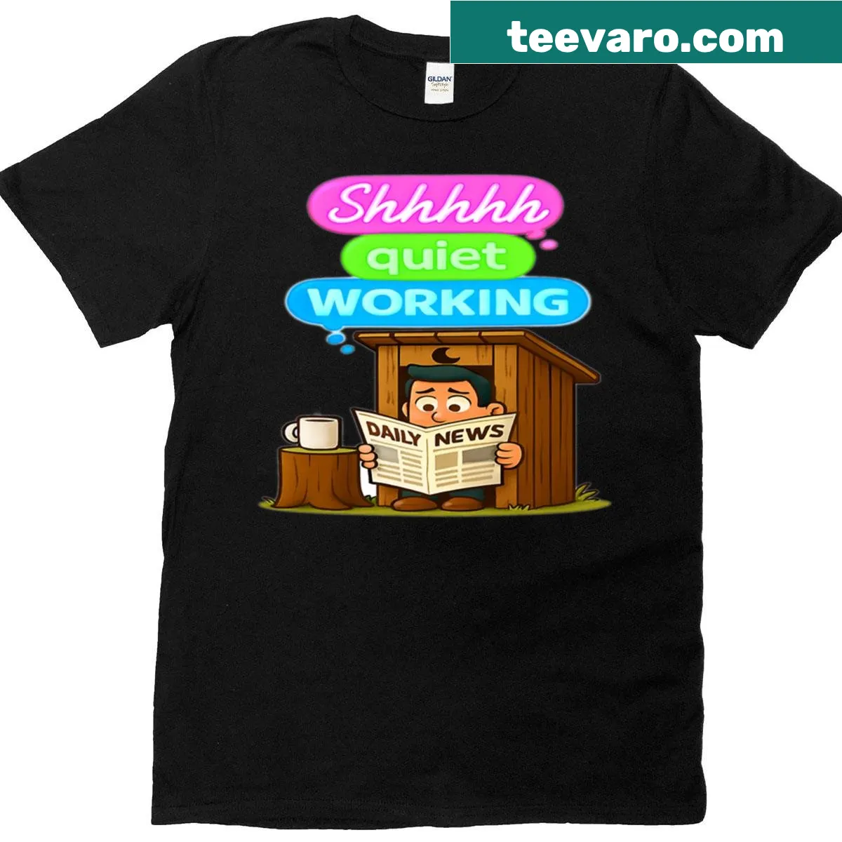 Simple t-shirt with 'Shhhhh Quiet Working' text — on a men's t-shirt