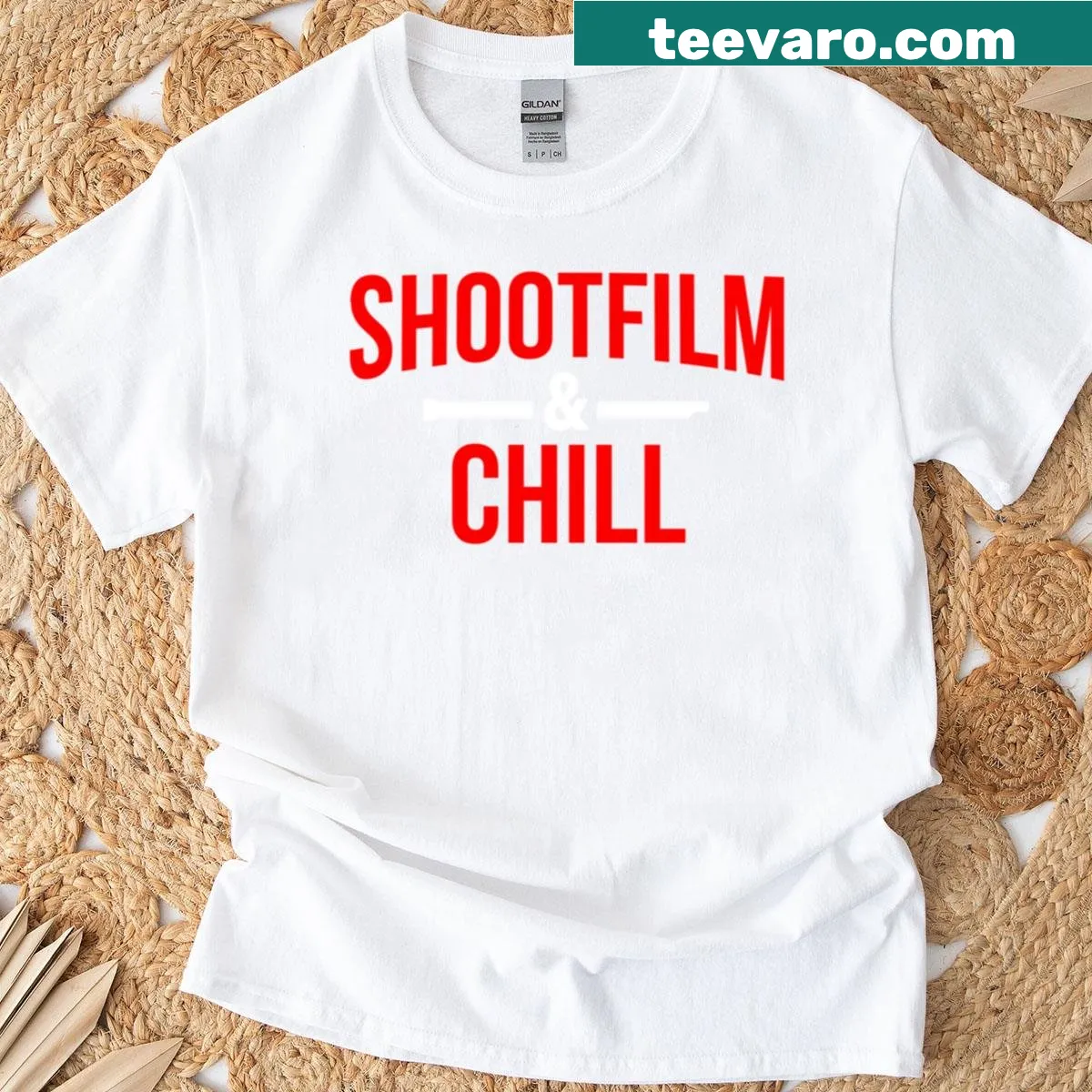 Retro 35mm camera graphic with 'Shoot Film Not Excuses' text — on a men's t-shirt