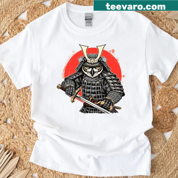 Illustration of a warrior in a poised stance on a bold t-shirt.