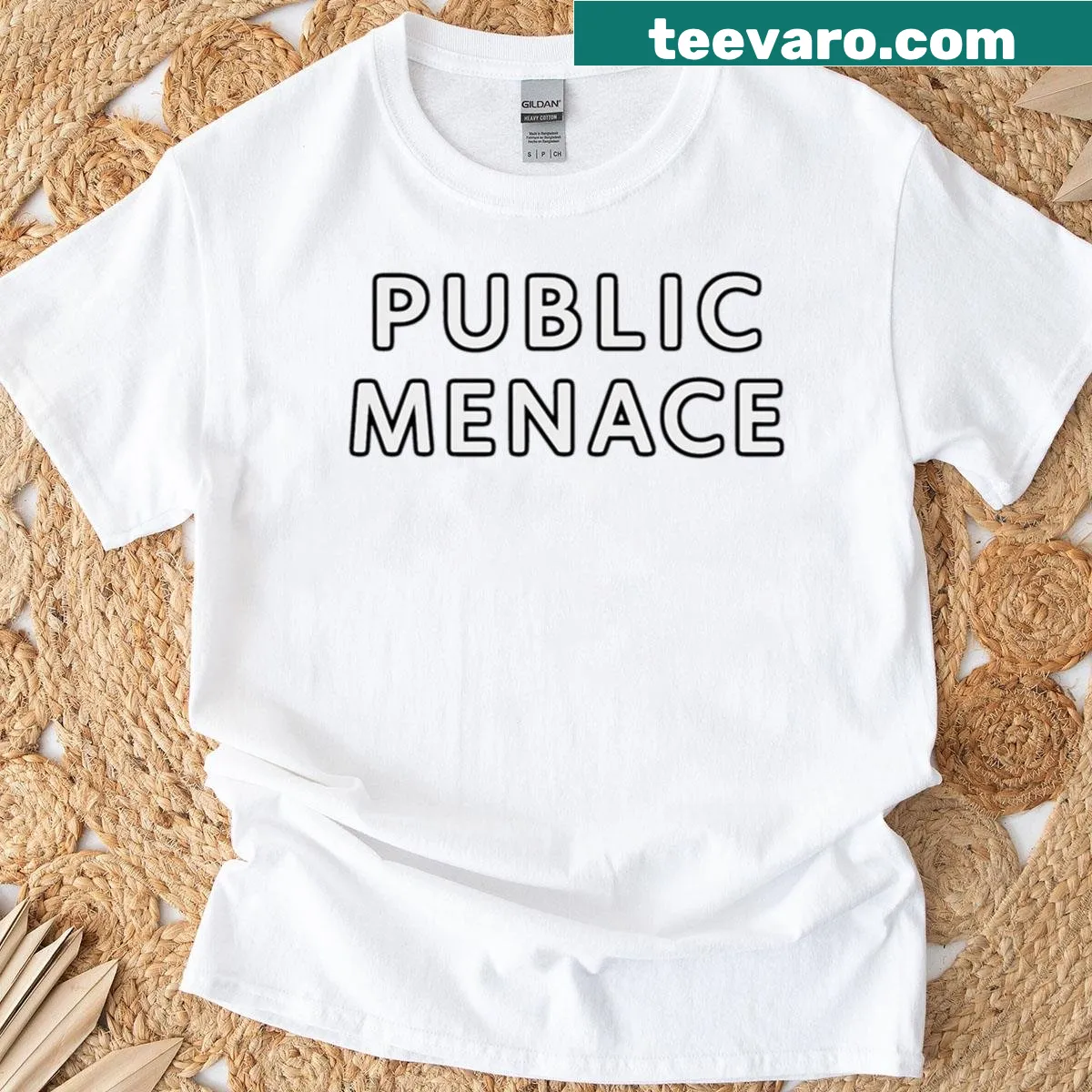 Distressed 'Public Menace' graphic t-shirt with no branding — on a men's t-shirt