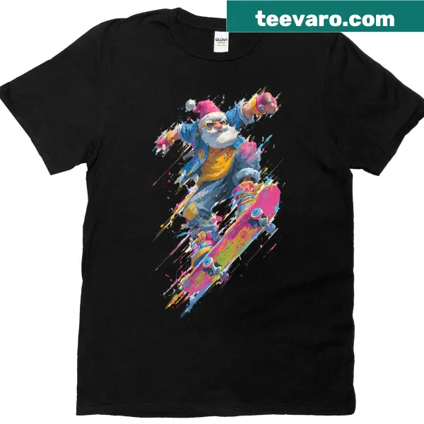 Santa Claus skateboarding in a playful illustration