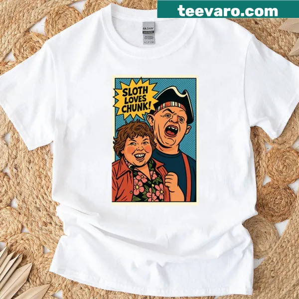 Cute graphic T-shirt featuring sloths in a loving pose