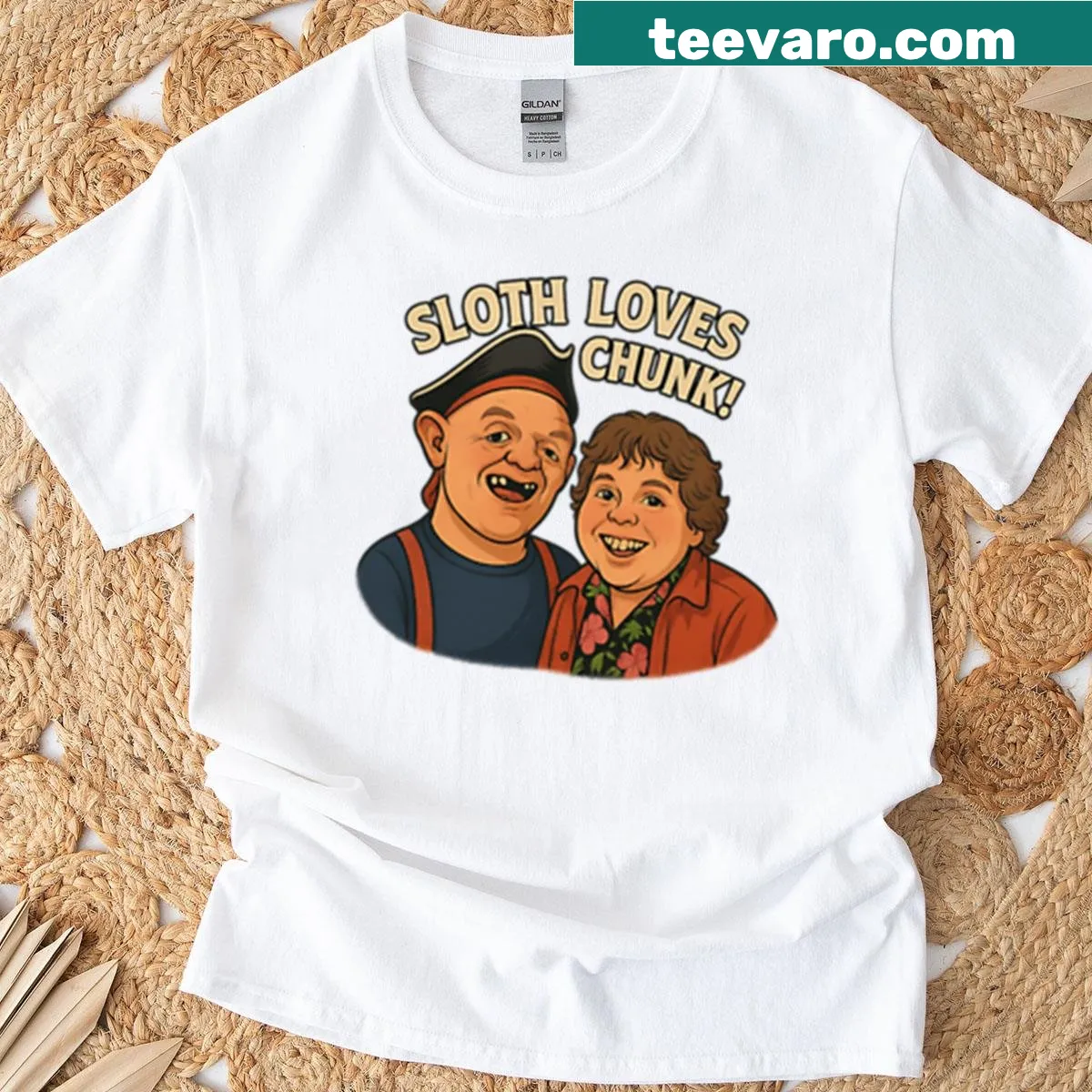 Illustration of a sloth hugging a chunk of food on a t-shirt — on a men's t-shirt