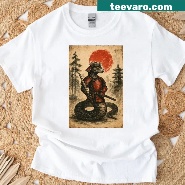 Vintage-style Snake Samurai Warrior t-shirt featuring Ukiyo-e art