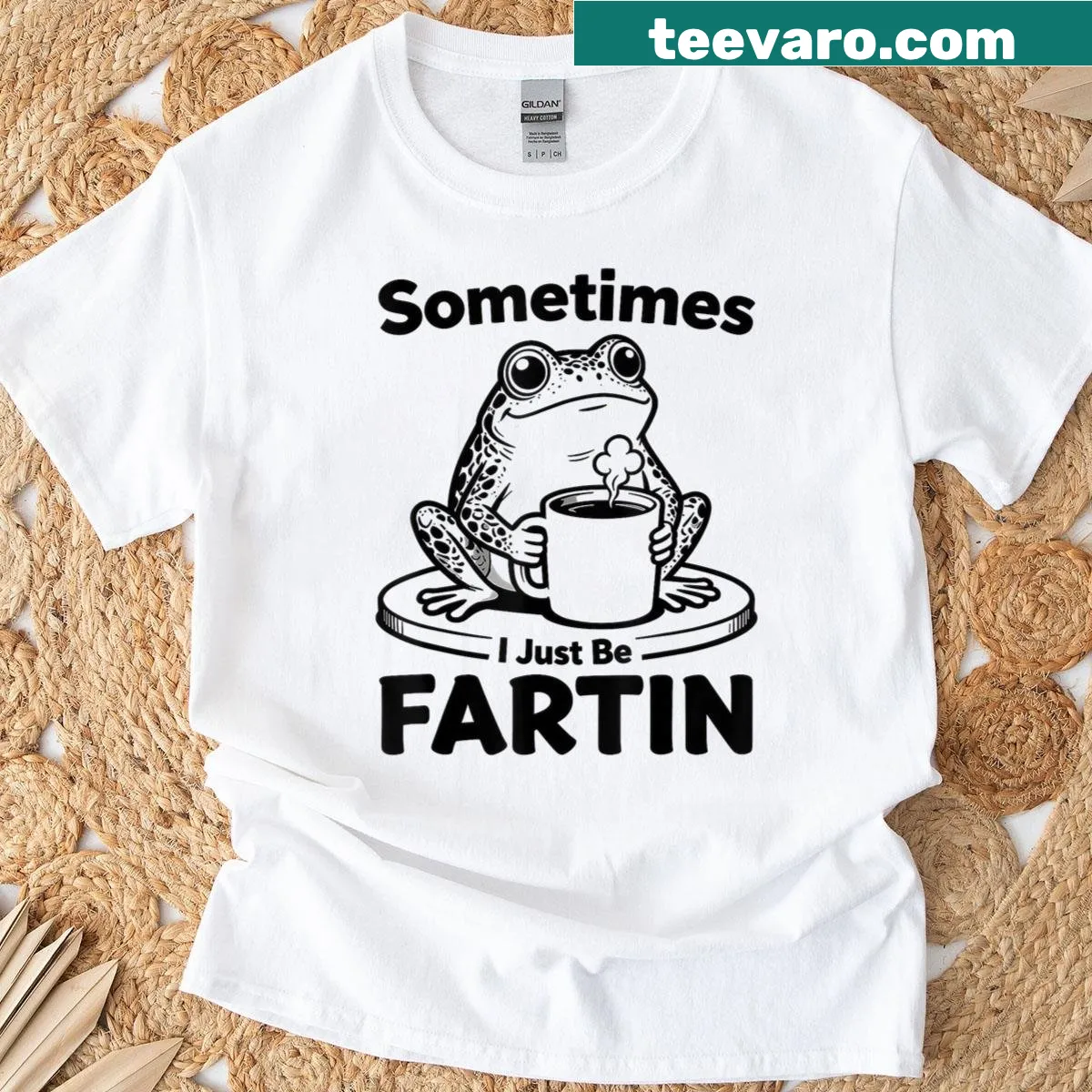 Funny frog T-shirt with humorous coffee saying — on a men's t-shirt