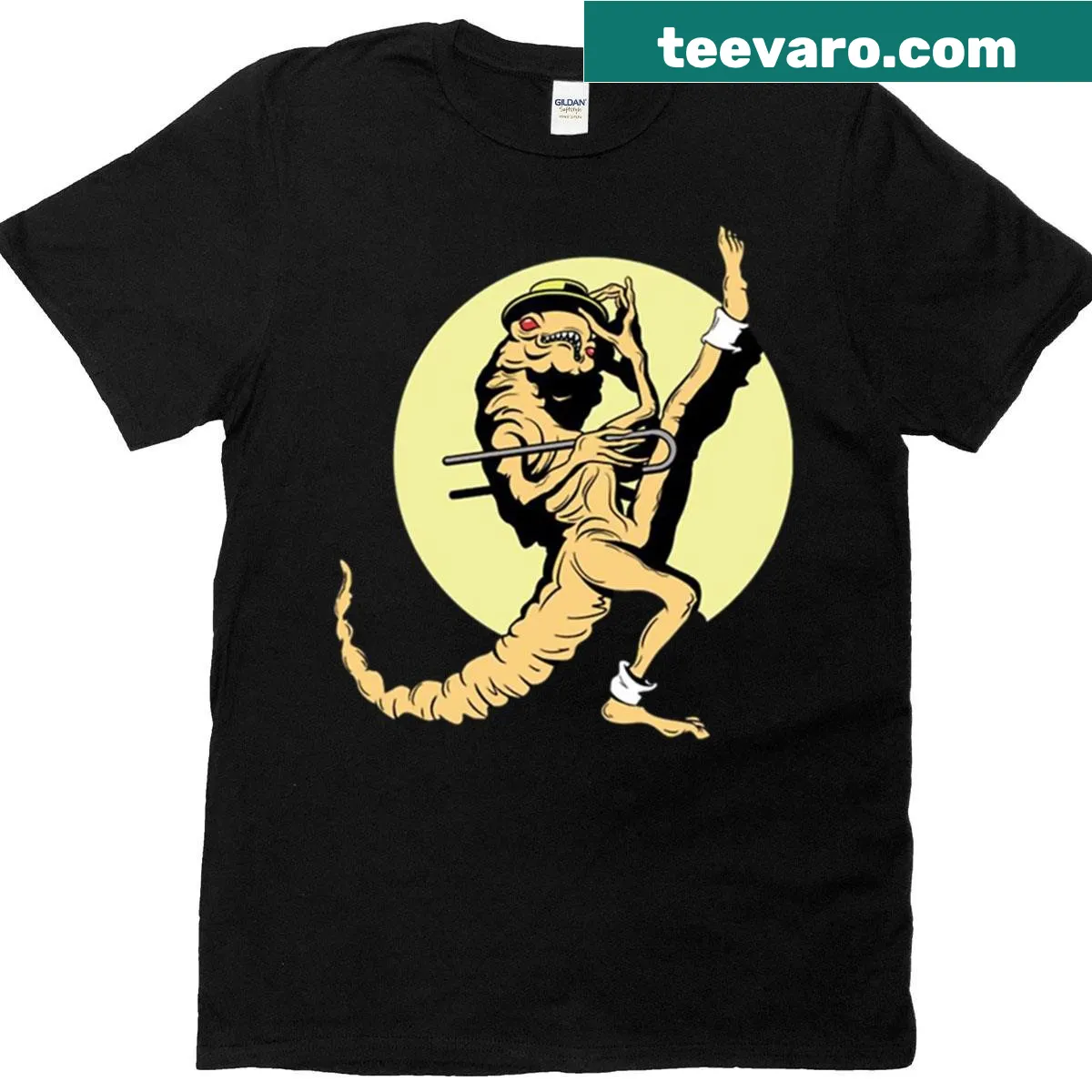 Funny T-shirt featuring dancing alien from Spaceballs film — on a men's t-shirt