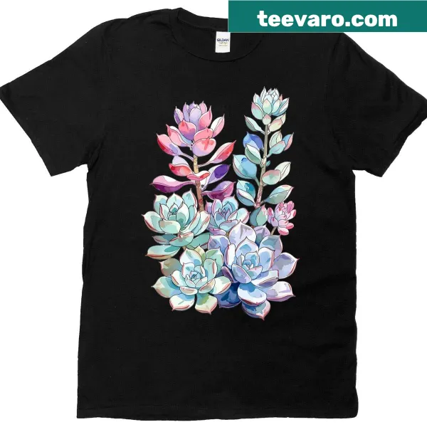 Watercolor succulent garden graphic T-shirt for plant lovers