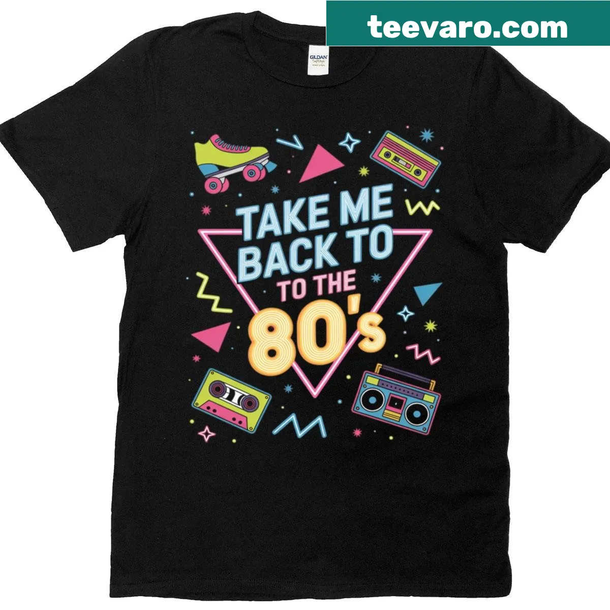 Retro 80's throwback T-shirt featuring playful graphics — on a men's t-shirt