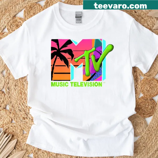 MTV logo with retro palm trees graphic t-shirt.