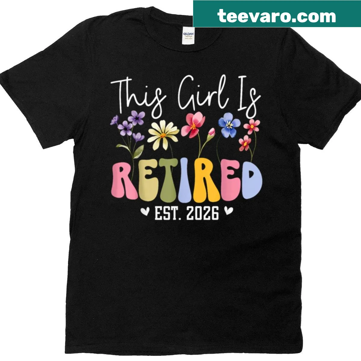 Floral design t-shirt featuring retirement text for women. — on a men's t-shirt