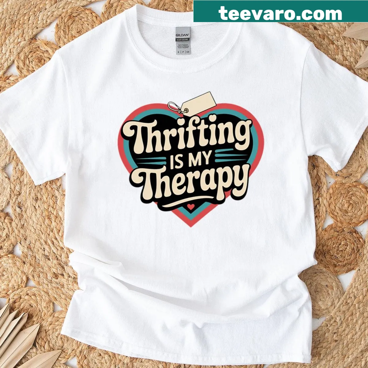 T-shirt with the phrase 'Thrifting Is My Therapy' in a stylish typography design. — on a men's t-shirt