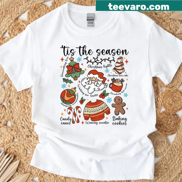 Retro Christmas T-shirt with playful holiday doodles and joyful design