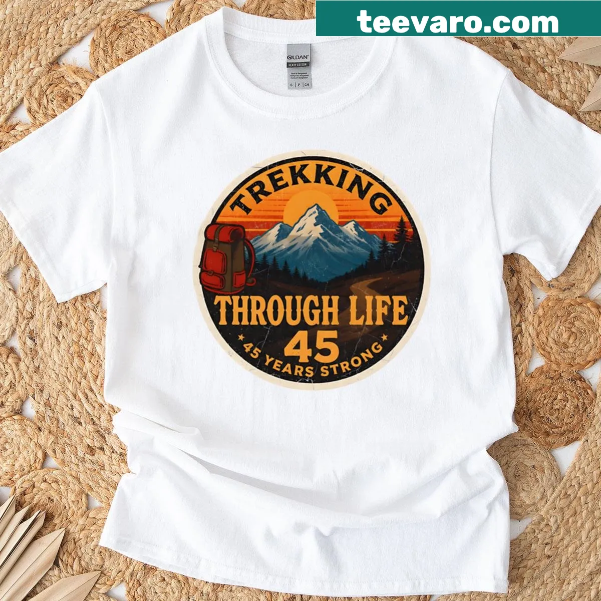Inspirational '45 Years Strong' graphic t-shirt celebrating life's journey — on a men's t-shirt