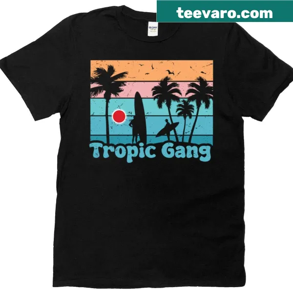 Tropical themed t-shirt with fun graphics representing beach vibes.