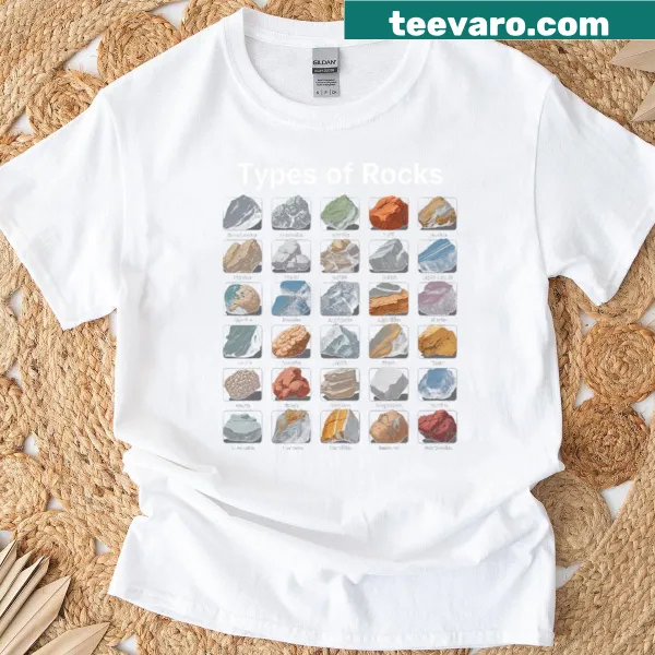 Typographic T-shirt displaying types of rocks for geologists