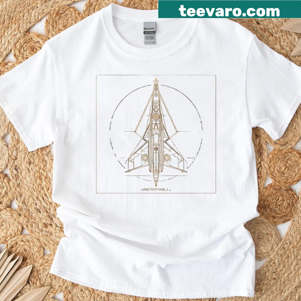 Minimalist sci-fi blueprint of flight on a t-shirt — on a men's t-shirt