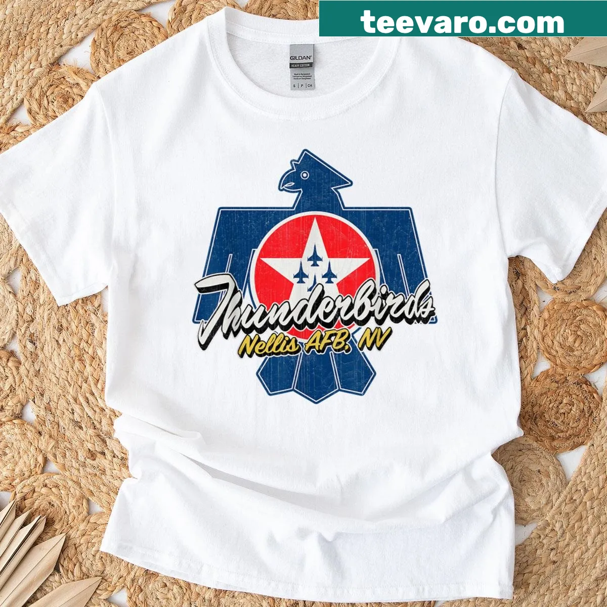 Vintage F16 Thunderbirds graphic t-shirt celebrating USAF airshows — on a men's t-shirt