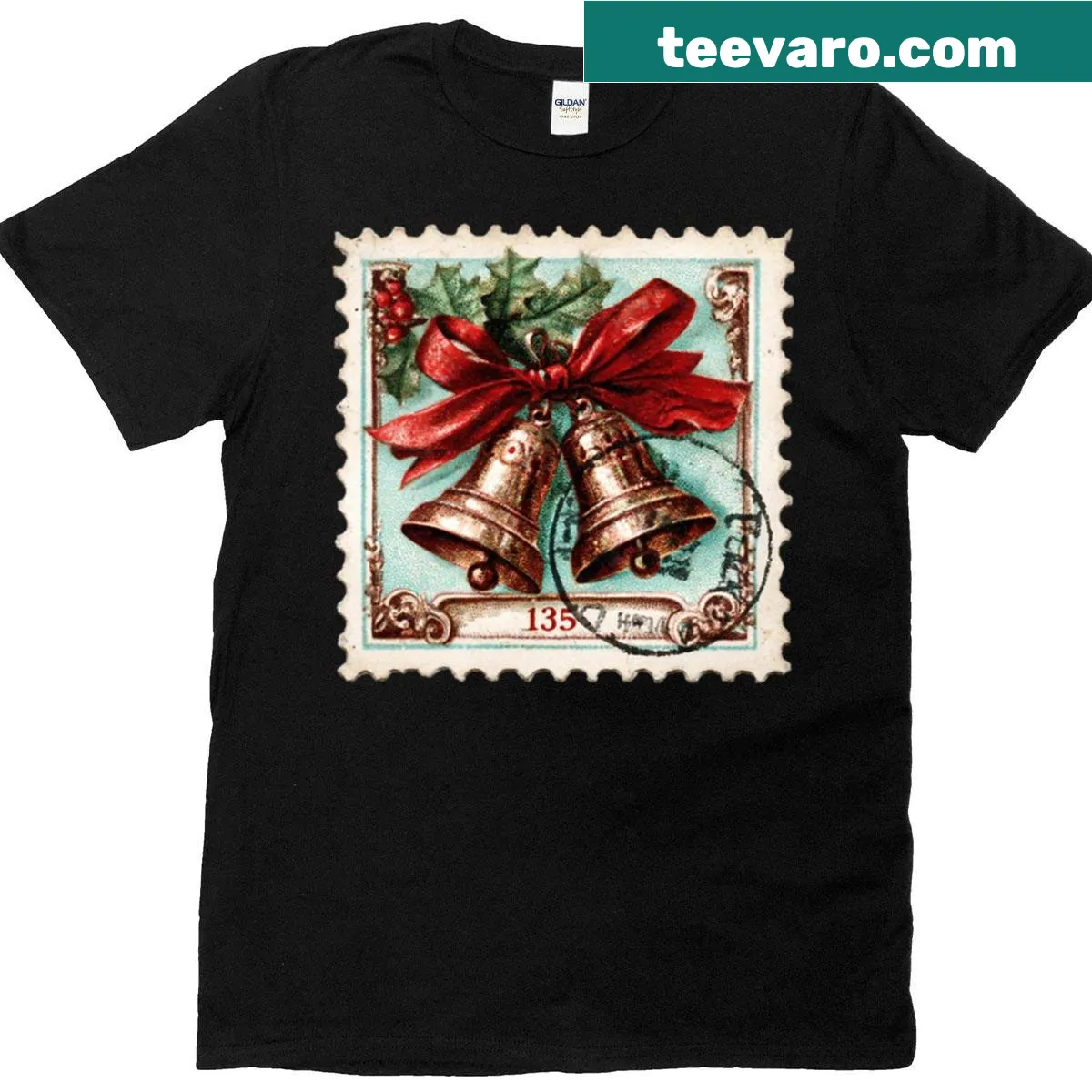 Vintage-style Christmas bells graphic on a festive t-shirt — on a men's t-shirt