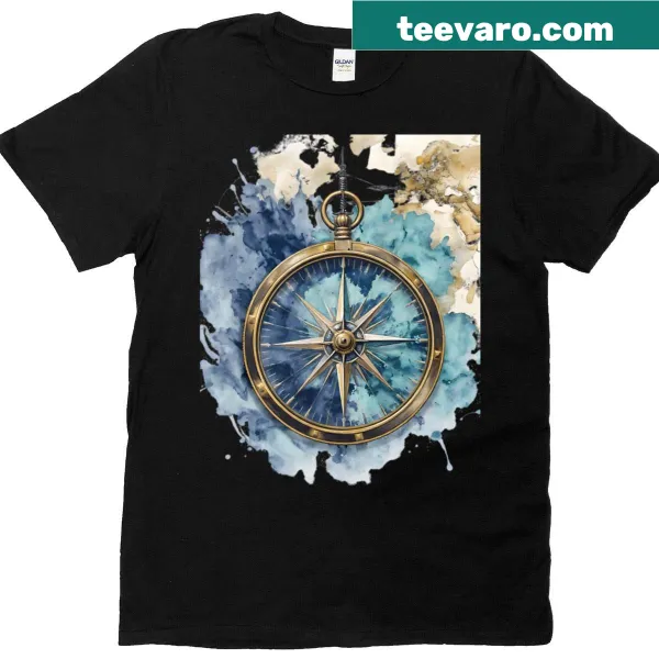 Illustrated vintage compass and watercolor map design on an oversized T-shirt