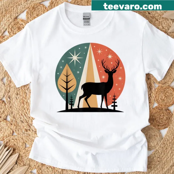 Vintage deer silhouette T-shirt showcasing nature scene art