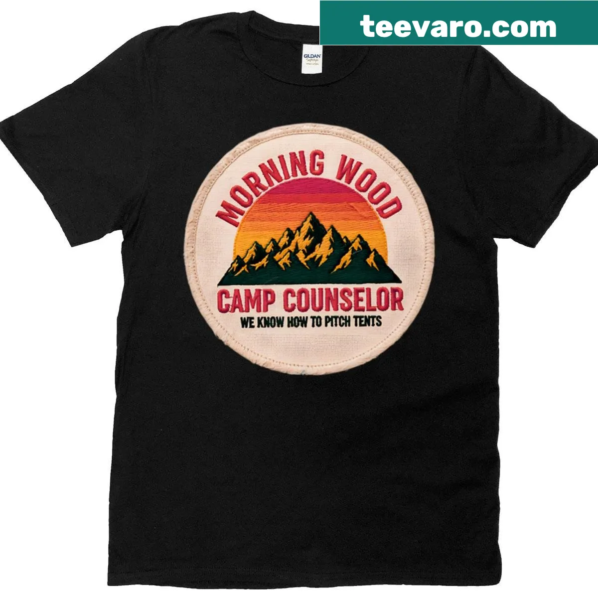 Funny T-shirt with 'Morning Wood' text designed for camp counselors — on a men's t-shirt