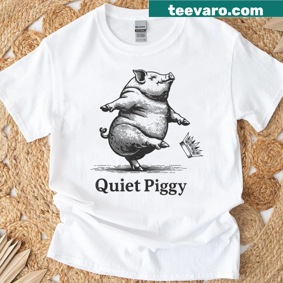 Vintage-style T-shirt featuring a pig and humorous text — on a men's t-shirt