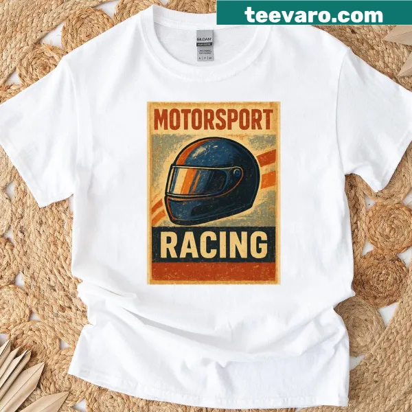 Distressed vintage racing poster graphic on a t-shirt