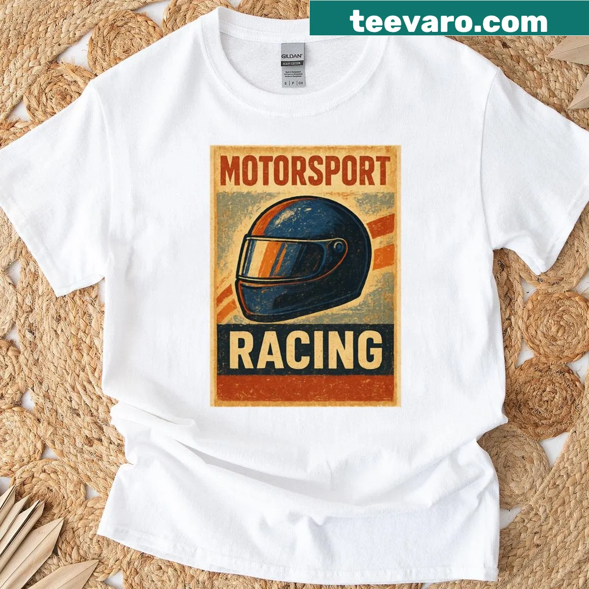 Distressed vintage racing poster graphic on a t-shirt — on a men's t-shirt
